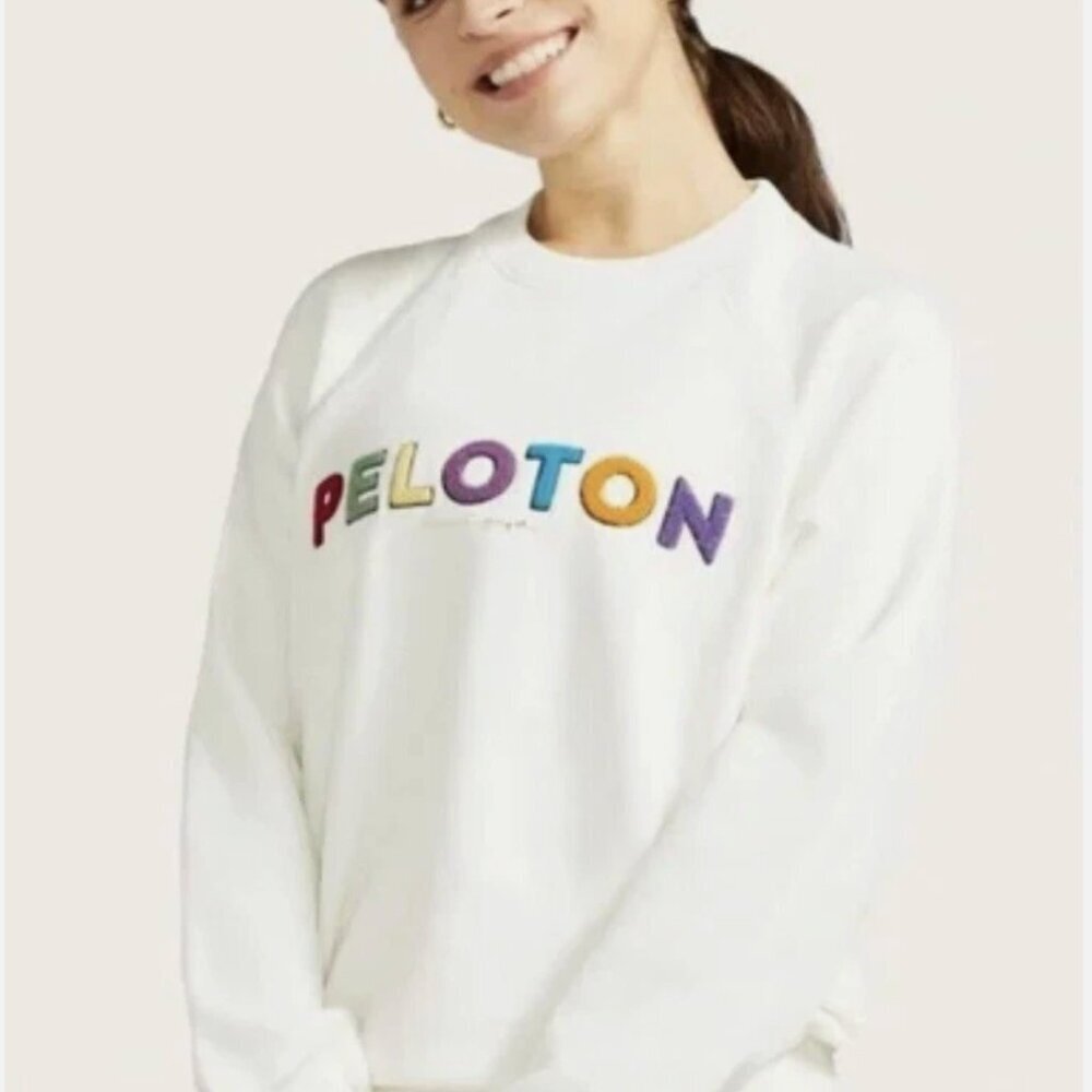 Spiritual Gangster x Peloton Sweatshirt Crewneck Top Cotton Rainbow White Large